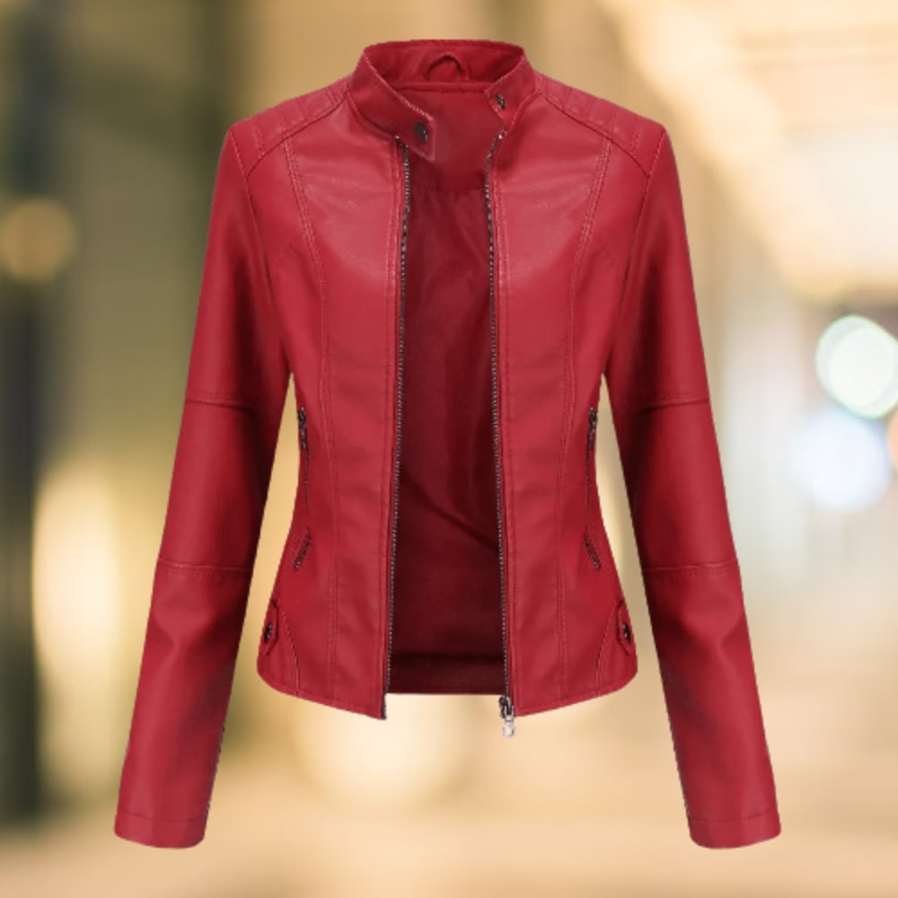 High Collar Jacket, Leather Jacket for Women with Zip 2