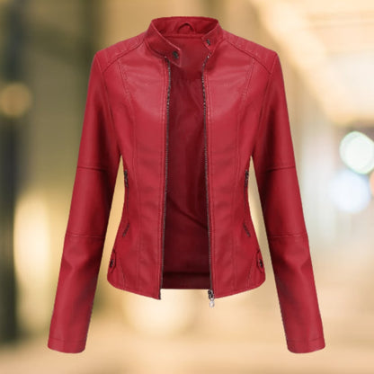 High Collar Jacket, Leather Jacket for Women with Zip 2