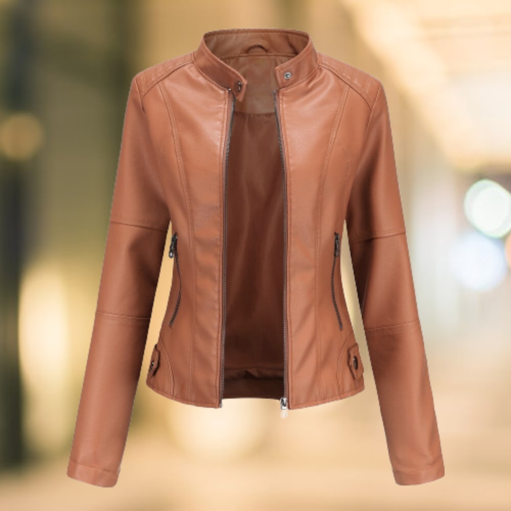High Collar Jacket, Leather Jacket for Women with Zip 3