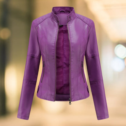 High Collar Jacket, Leather Jacket for Women with Zip 4