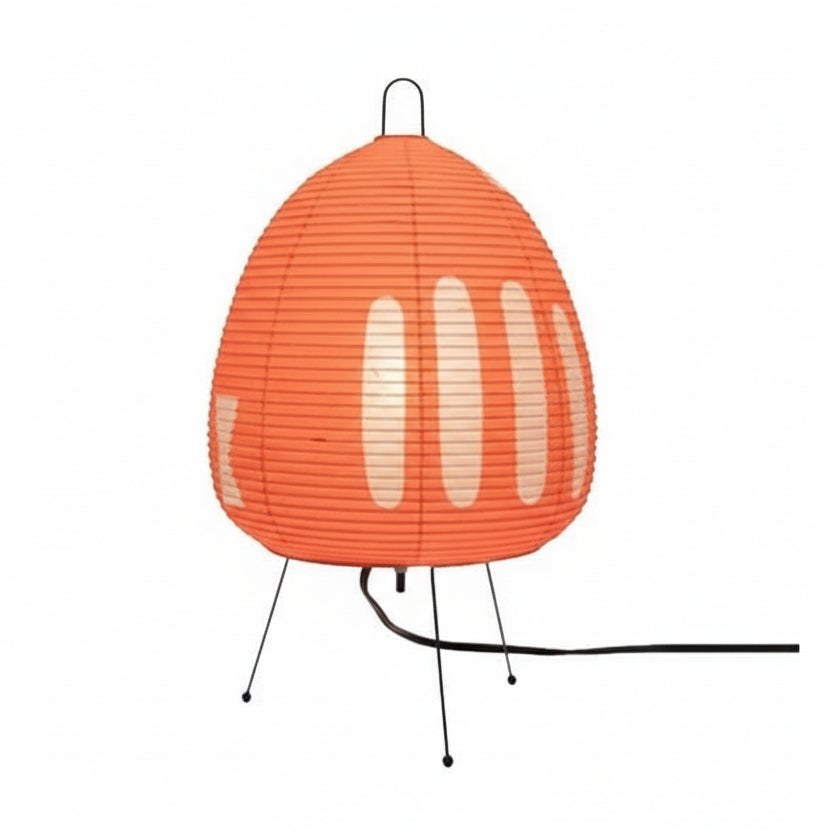 Japanese Rice Paper Table Lamp in Orange Stripe