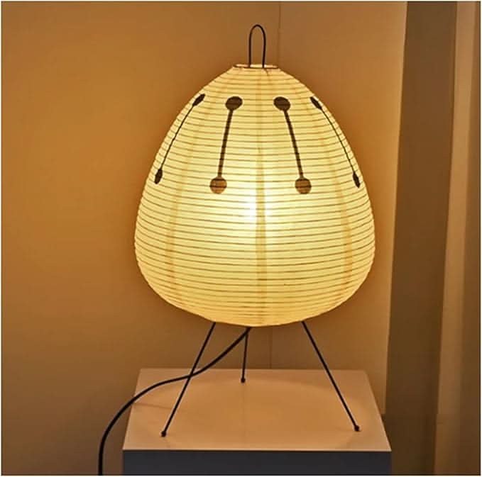 Yellow Dot rice paper table lamp switched on