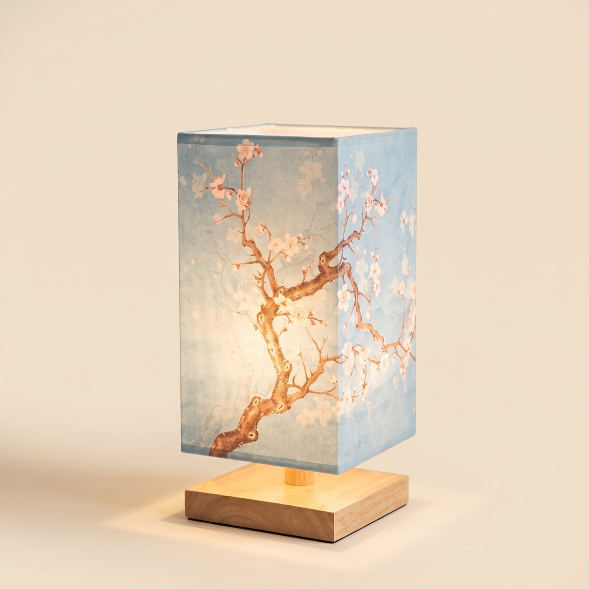 Japanese Table Lamp, Square Lantern Lamp with Floral Shade 1