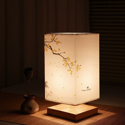 Japanese Table Lamp, Square Lantern Lamp with Floral Shade 4