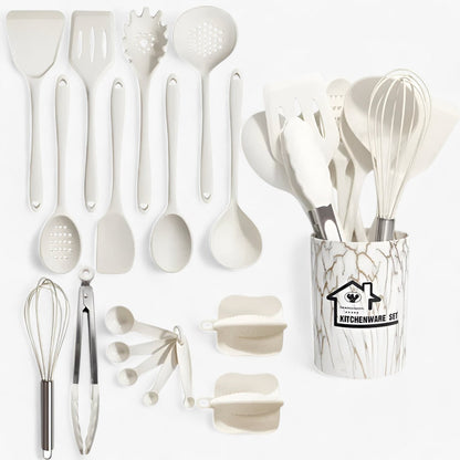White 18 piece utensil set with bucket