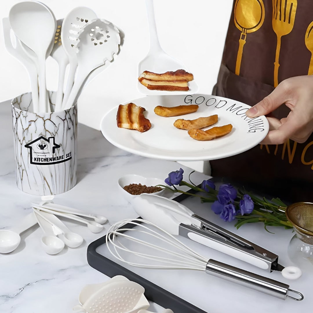 White utensils serving breakfast