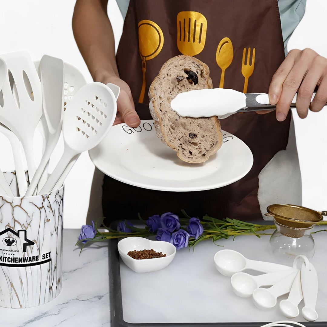 Ladle being used to pour batter
