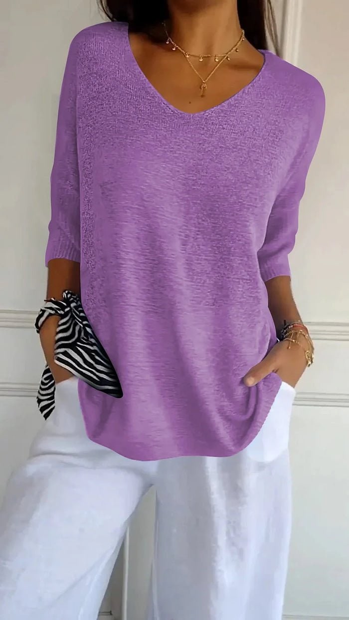 Women's violet V-neck knit sweater