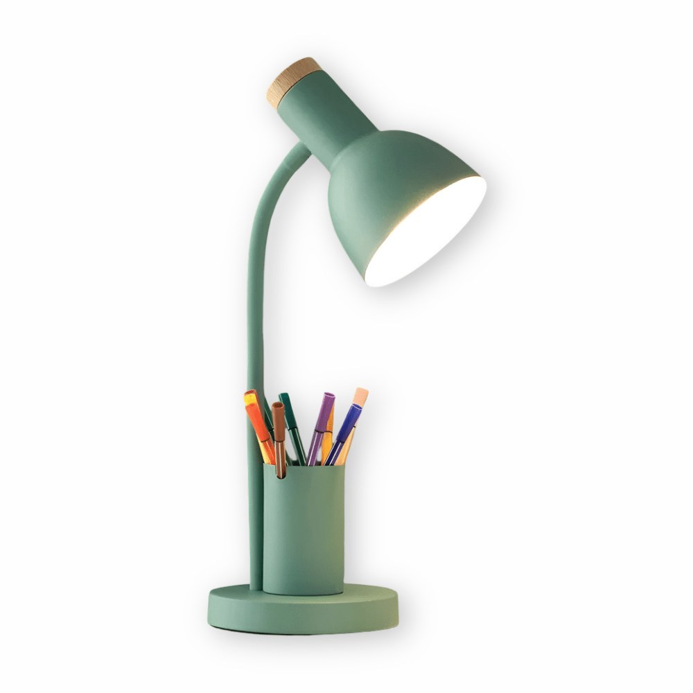 LED desk lamp with pen holder in green