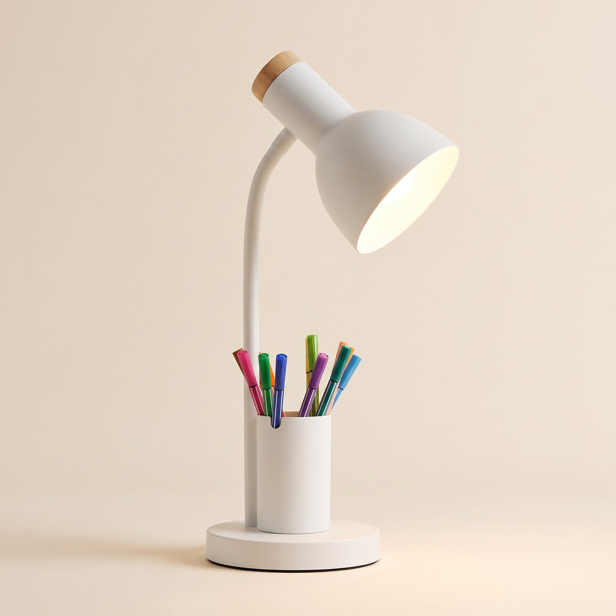 White LED desk lamp with pen holder