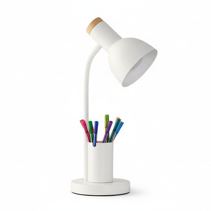 LED desk lamp with pen holder in white