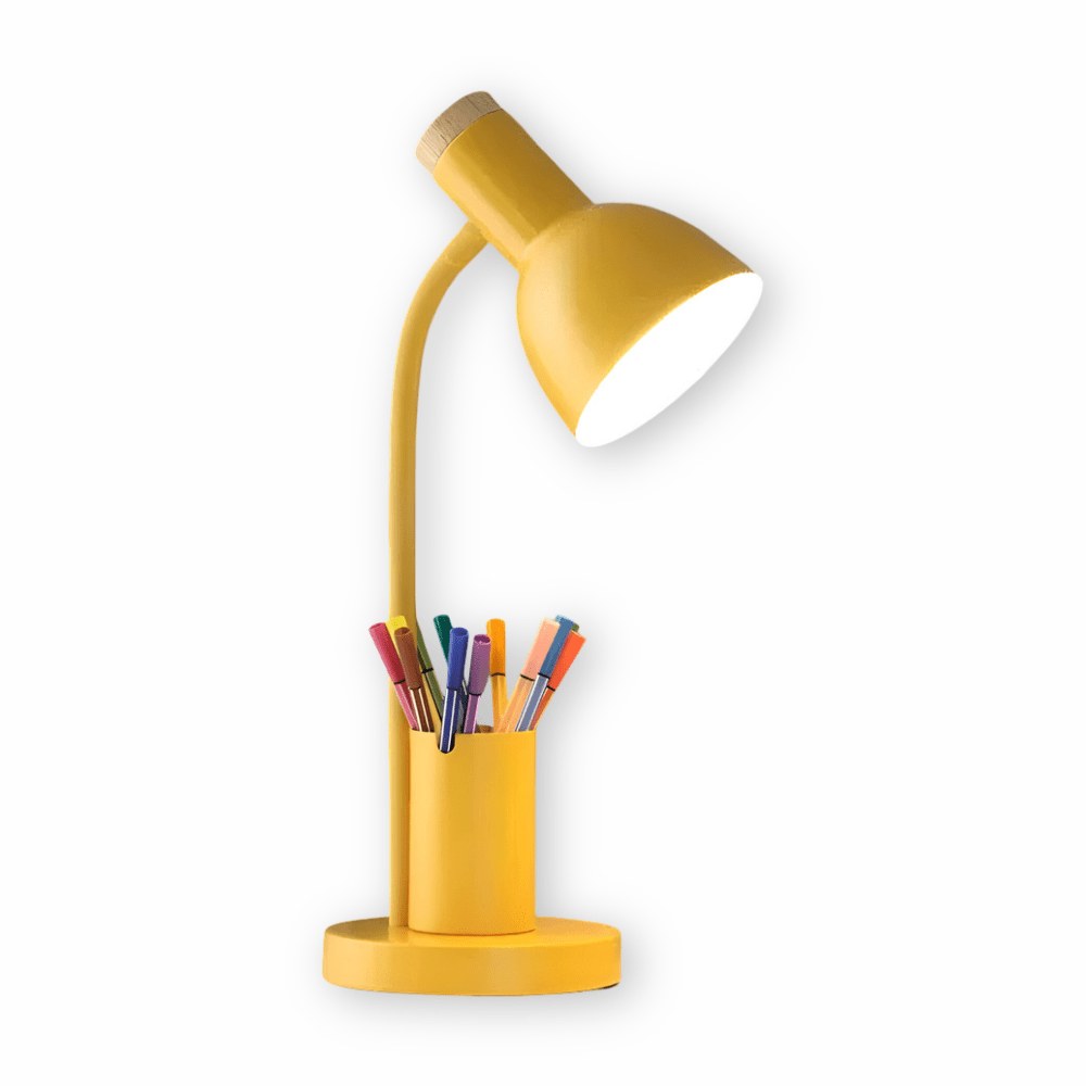 LED desk lamp with pen holder in yellow