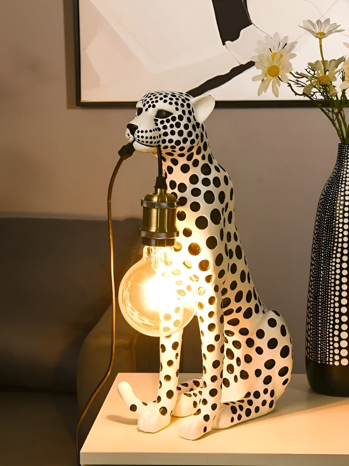 Desk Lamp, Art Deco Leopard Table Lamp with Edison Bulb 2