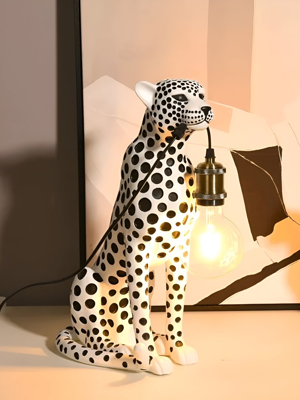 Desk Lamp, Art Deco Leopard Table Lamp with Edison Bulb 3