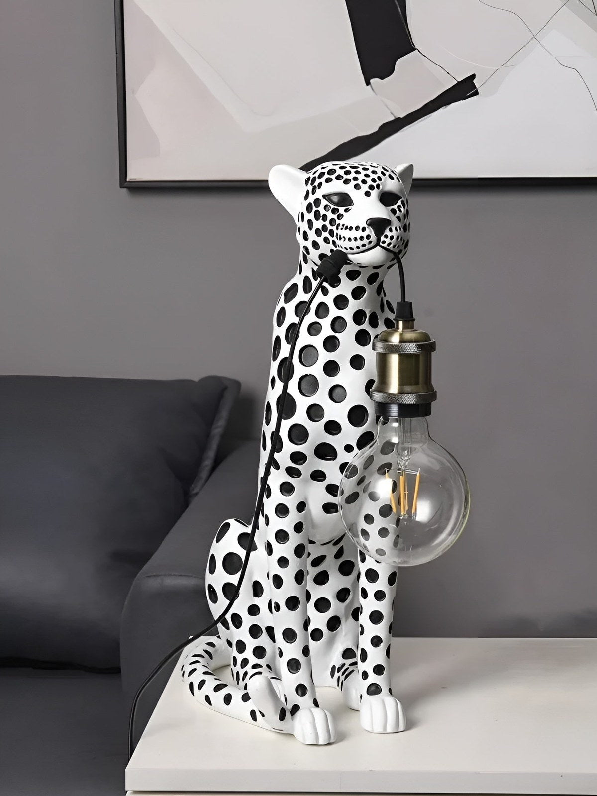 Desk Lamp, Art Deco Leopard Table Lamp with Edison Bulb 5