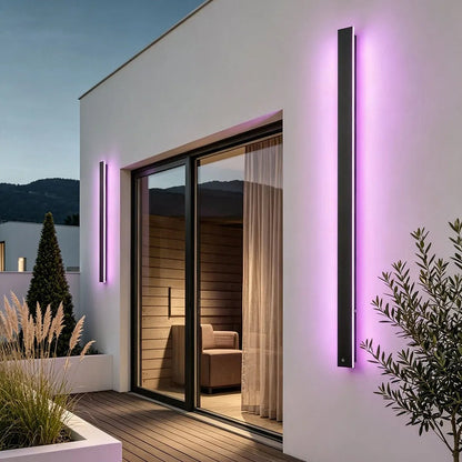 Outdoor Wall Light, Black Linear LED Strip Light, IP65 7