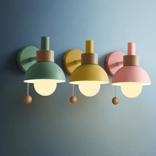Macaron Globe Wall Lamp with Pull Chain, Nordic Bedside Wall Sconce