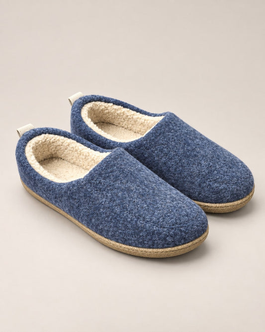 Navy blue fleece lined orthopedic slippers