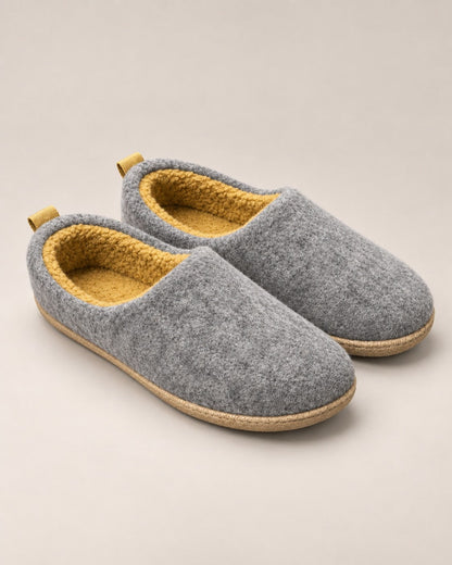 Grey fleece lined orthopedic slippers