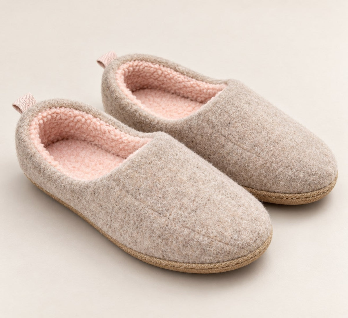 Beige fleece lined orthopedic slippers