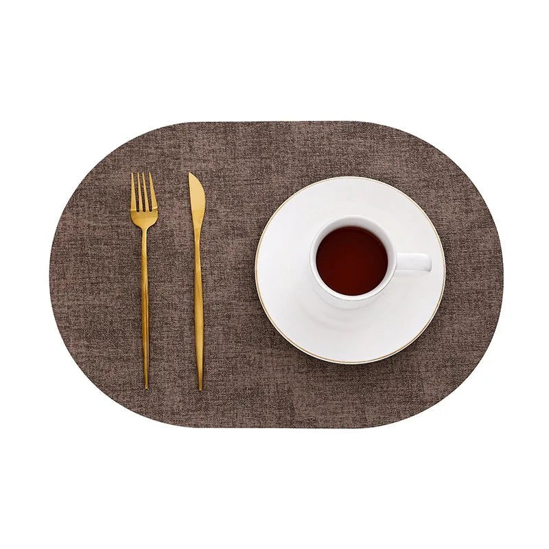 Placemats Set, Oval Linen Texture Faux Leather, Wipe Clean 3