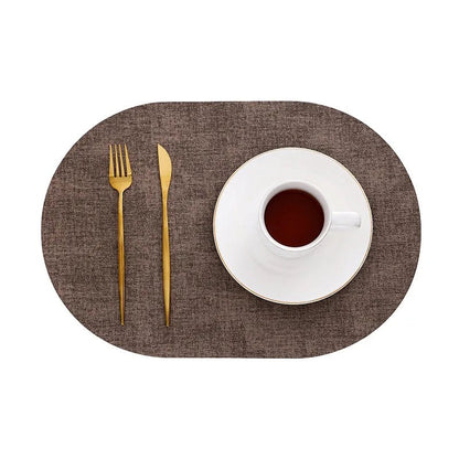 Placemats Set, Oval Linen Texture Faux Leather, Wipe Clean 3