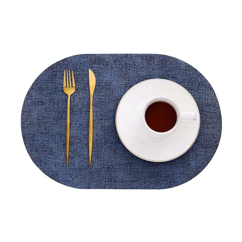 Placemats Set, Oval Linen Texture Faux Leather, Wipe Clean 9