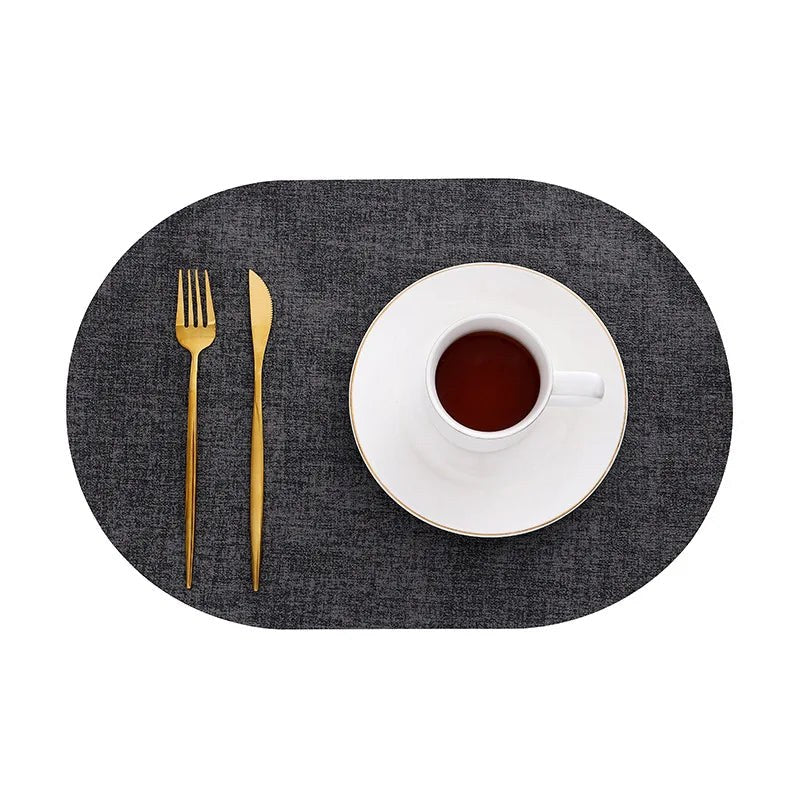 Placemats Set, Oval Linen Texture Faux Leather, Wipe Clean 2