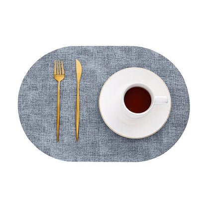 Placemats Set, Oval Linen Texture Faux Leather, Wipe Clean 5