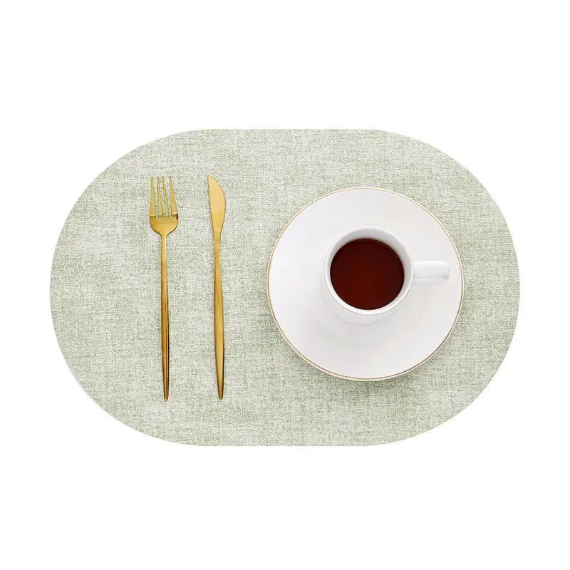 Placemats Set, Oval Linen Texture Faux Leather, Wipe Clean 7