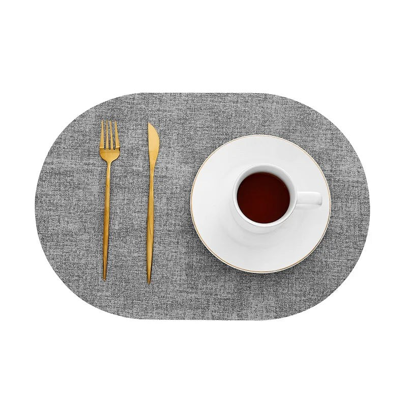 Placemats Set, Oval Linen Texture Faux Leather, Wipe Clean 4