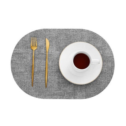 Placemats Set, Oval Linen Texture Faux Leather, Wipe Clean 4