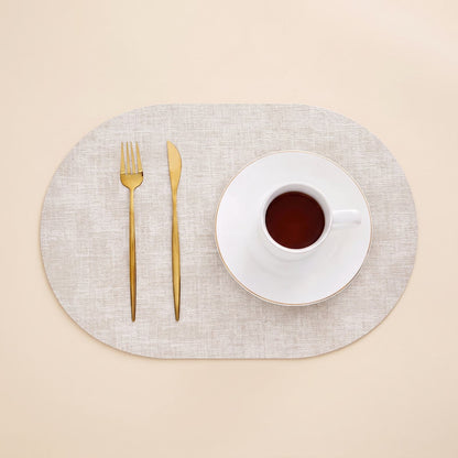 Placemats Set, Oval Linen Texture Faux Leather, Wipe Clean 1