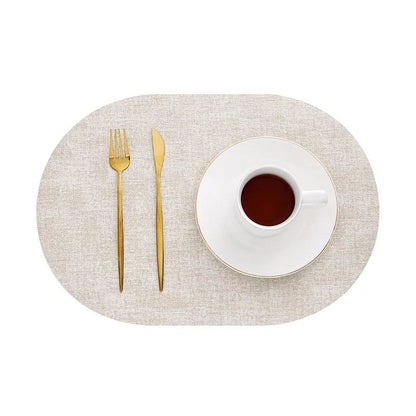 Placemats Set, Oval Linen Texture Faux Leather, Wipe Clean 6
