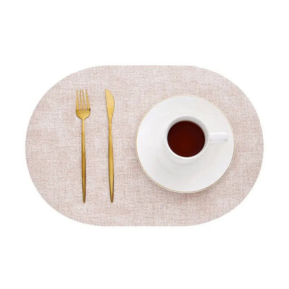 Placemats Set, Oval Linen Texture Faux Leather, Wipe Clean 8