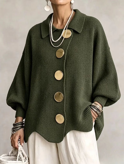 Green oversized cardigan with gold buttons