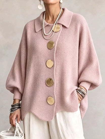 Pink oversized cardigan with gold buttons
