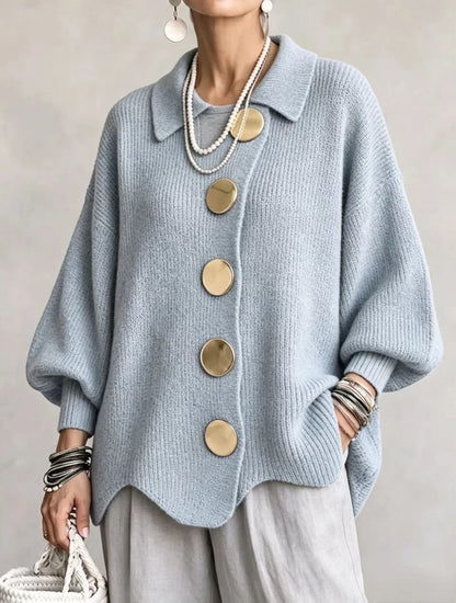 Light blue oversized cardigan with gold buttons
