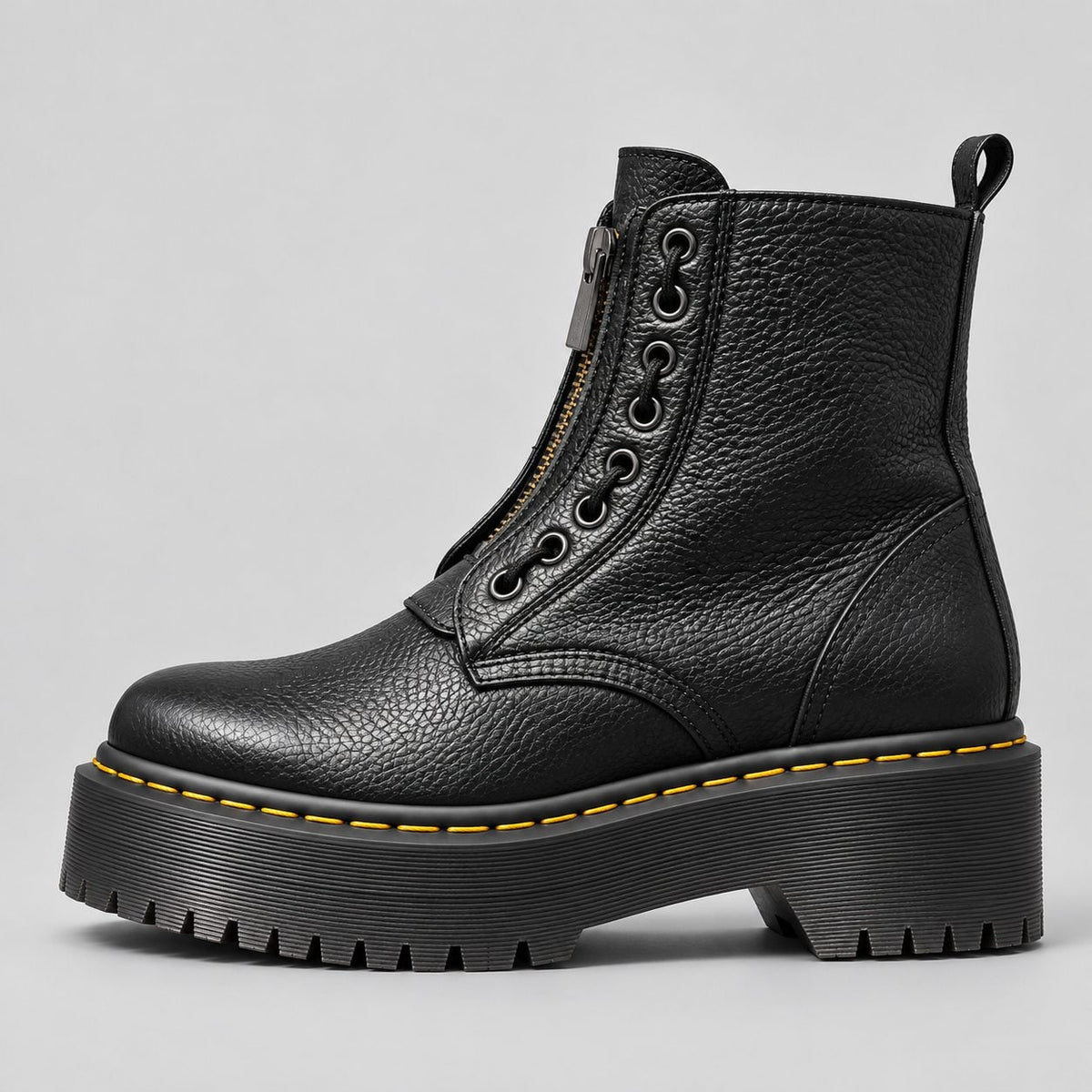 Black platform ankle boot, side profile