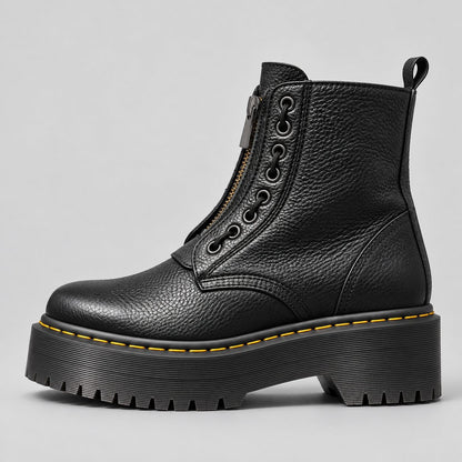 Black platform ankle boot, side profile