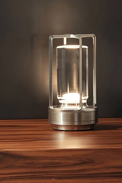Portable Cordless Lantern Table Lamp in silver