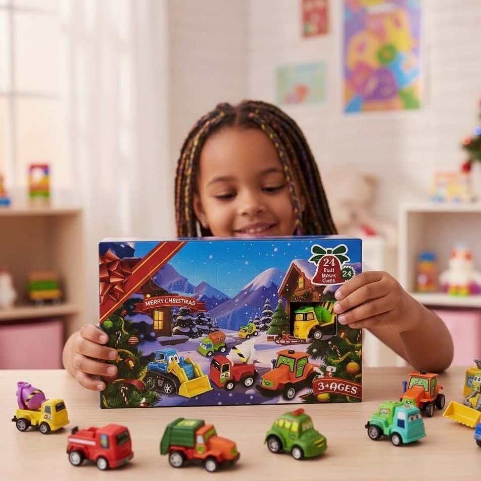 Car Advent Calendar 2026 for Kids, 24 Pull Back Vehicles 3