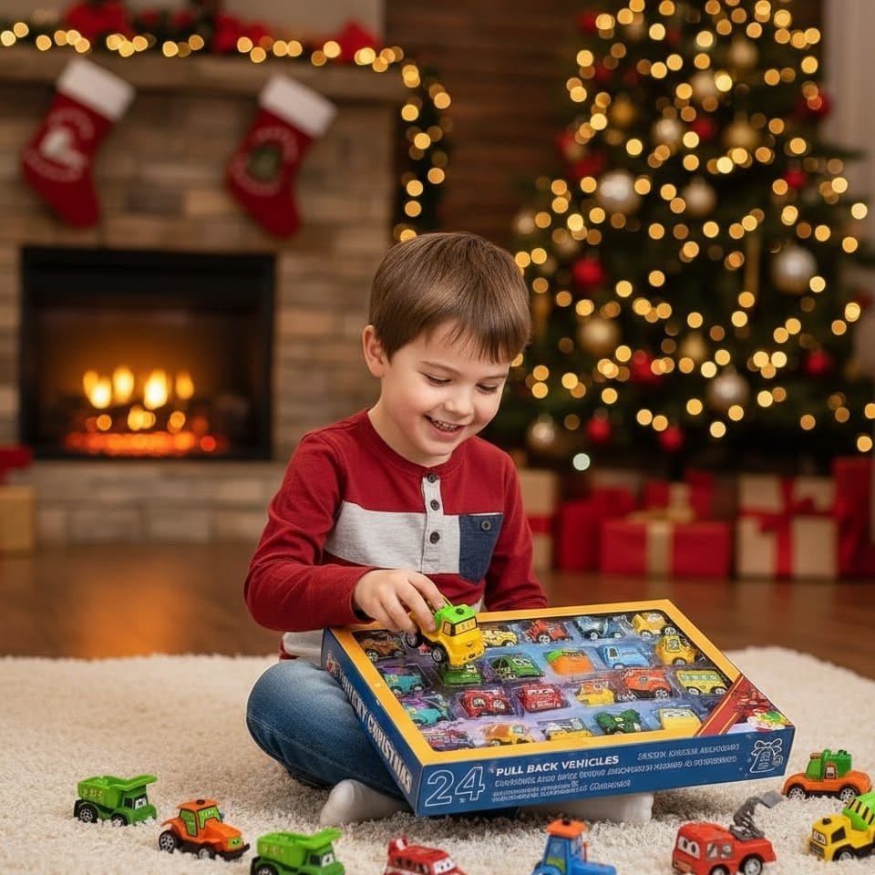 Car Advent Calendar 2026 for Kids, 24 Pull Back Vehicles 4