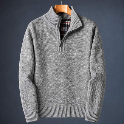 Light grey knit quarter zip sweater for men