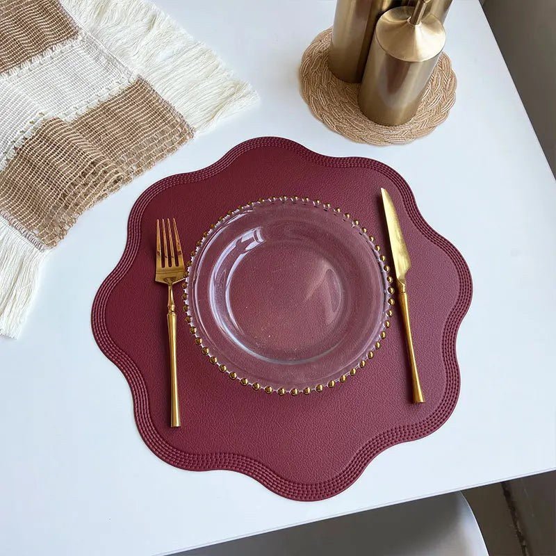 Placemat Set, Round Faux Leather Placemats, Wipe Clean 6