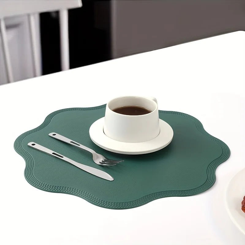 Placemat Set, Round Faux Leather Placemats, Wipe Clean 2