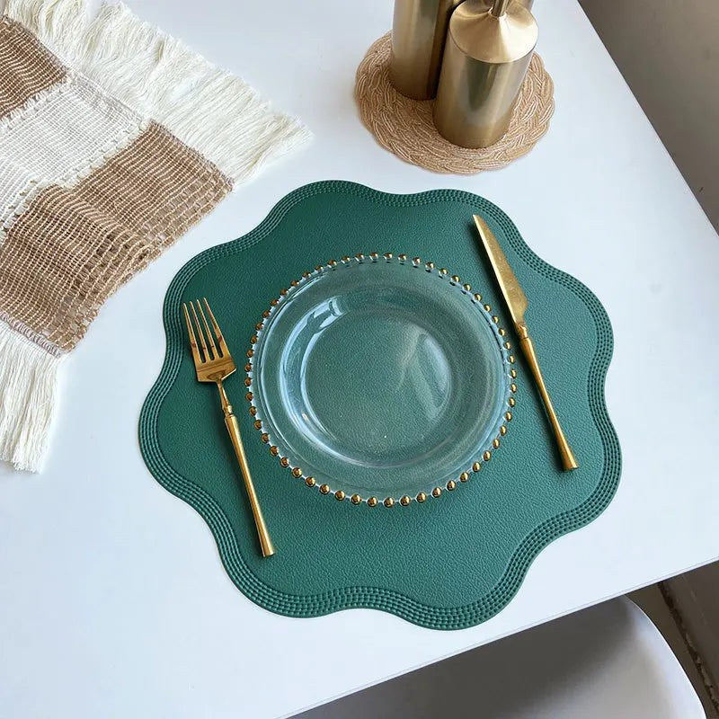 Placemat Set, Round Faux Leather Placemats, Wipe Clean 4