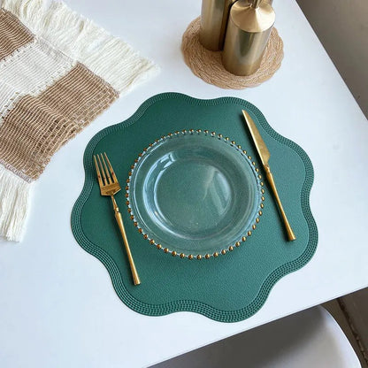Placemat Set, Round Faux Leather Placemats, Wipe Clean 4