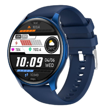 Round smartwatch in blue with matching blue silicone strap