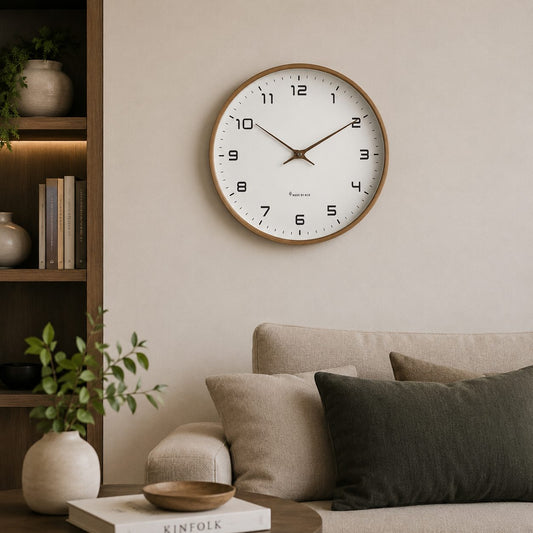Scandinavian Wooden Wall Clock, Silent Non-Ticking Modern Wall Clock with Solid Wood Frame